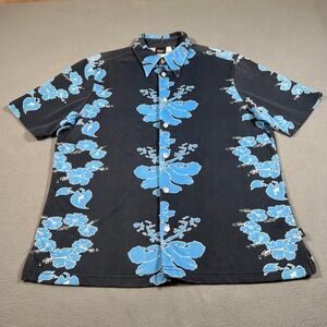 Vintage Mossimo Mens Medium Hawaiian Shirt Blue Floral Aloha Casual Tropical 90s